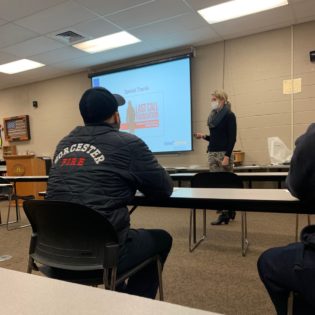 Heather Maykel teaching Worcester firefighters 3 Steps Detect