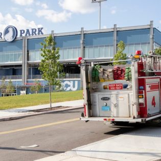 Fire truck parked in front of Polar Park